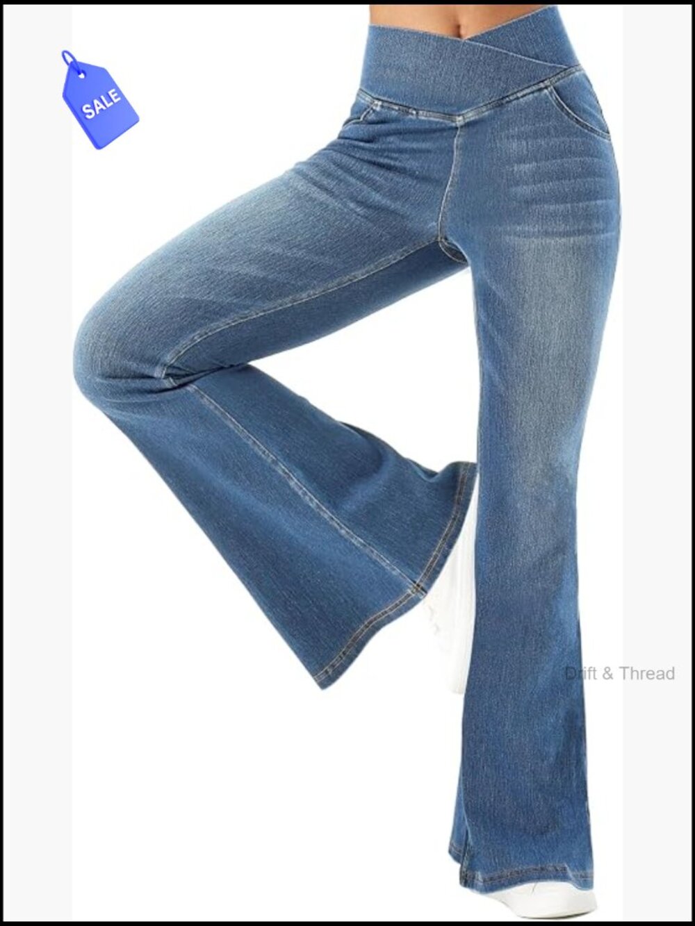 High Rise Stretchy Flare Jeans Pull On Denim Pants Womens Bell Bottom